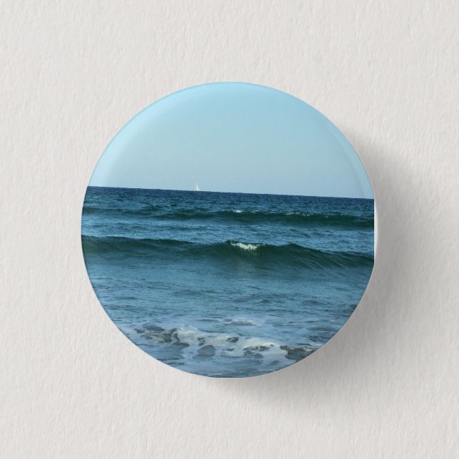 Blue Waves Washing Toward Shore Button (Front)