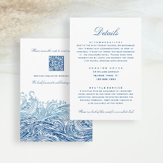Blue Waves Wedding Details Hotel Info QR code Enclosure Card