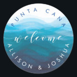Blue Waves Welcome Sticker Tag, Hotel Welcome Bag<br><div class="desc">Modern. Elegant. This stationary suite uses clean lines,  classic typefaces,  and a blue waves watercolor painting to create an elegant look for your special day.</div>