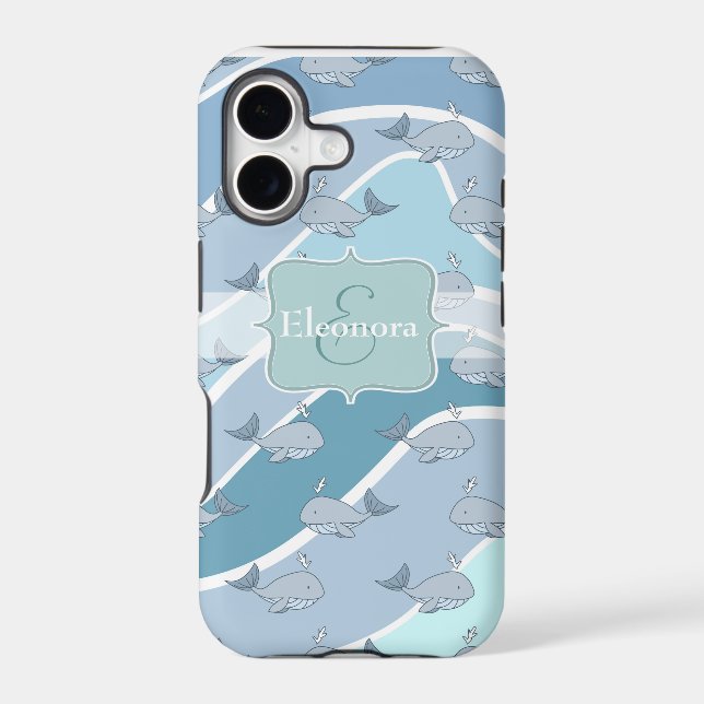 Blue Waves, Whale Seamless Pattern Iphone Case (Back)