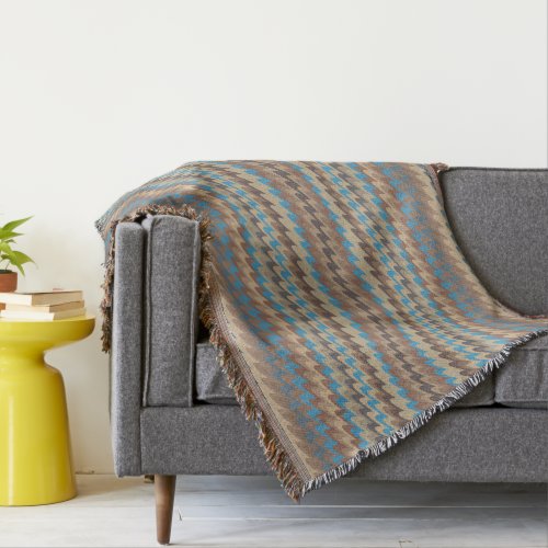 Blue Waves with Brown and Beige Pattern Throw Blanket