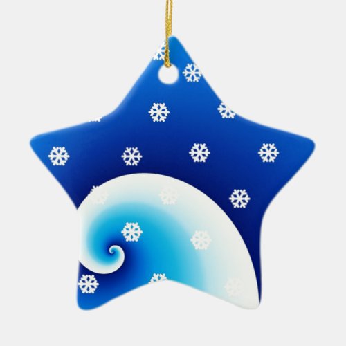 Blue Waves with Tiny White Snowflakes Ceramic Ornament