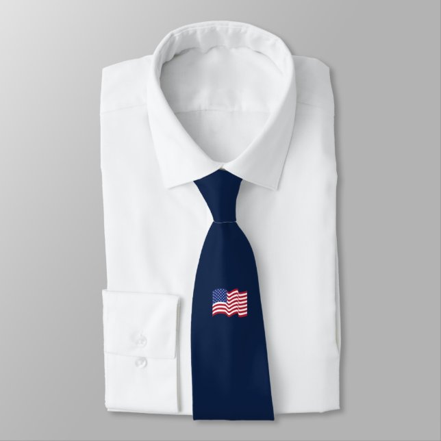 Blue Waving American Flag Tie (Tied)