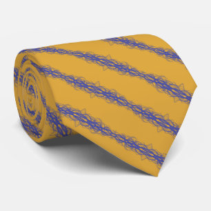 Blue Wavy Abstract Lines Repeat Pattern On Bronze Neck Tie