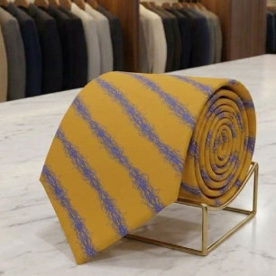 Blue Wavy Abstract Lines Repeat Pattern On Bronze Neck Tie