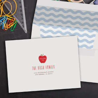 Blue Wavy Apple Self-Addressed Graduation  Envelope