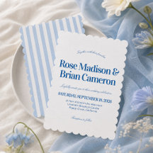 Blue Wavy Cabana Stripes Wedding Invitations