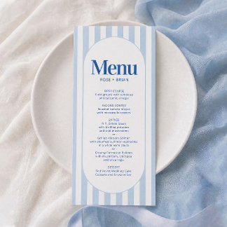 Blue Wavy Cabana Stripes Wedding Menu card
