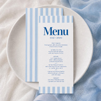Blue Wavy Cabana Stripes Wedding Menu card