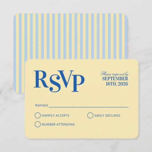 Blue Wavy Cabana Stripes Wedding RSVP Card