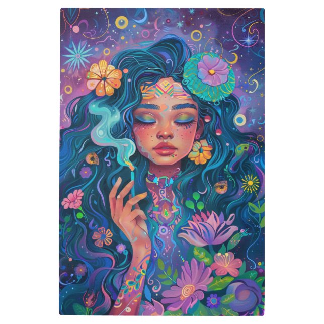 *~* BLUE Wavy Hair  Woman SC4 Esoteric Goddess  Metal Print (Front)