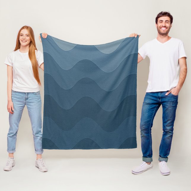 Blue Wavy-Inspired Pattern Fleece Blanket (In Situ)