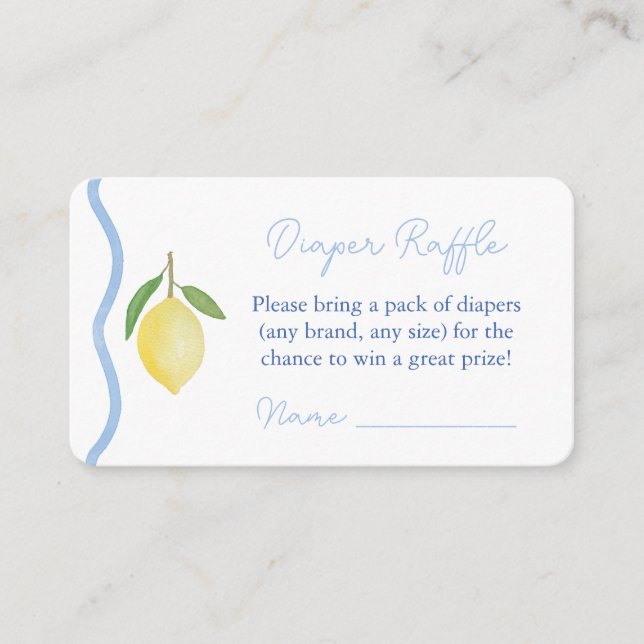 Blue Wavy Line Lemon Diaper Raffle Baby Shower Enclosure Card (Front)