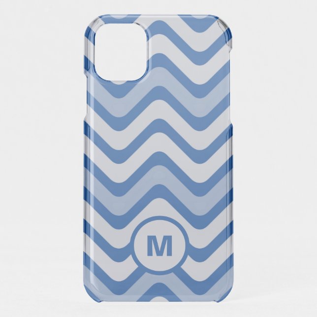Blue Wavy Lines Monogram Uncommon iPhone Case (Back)