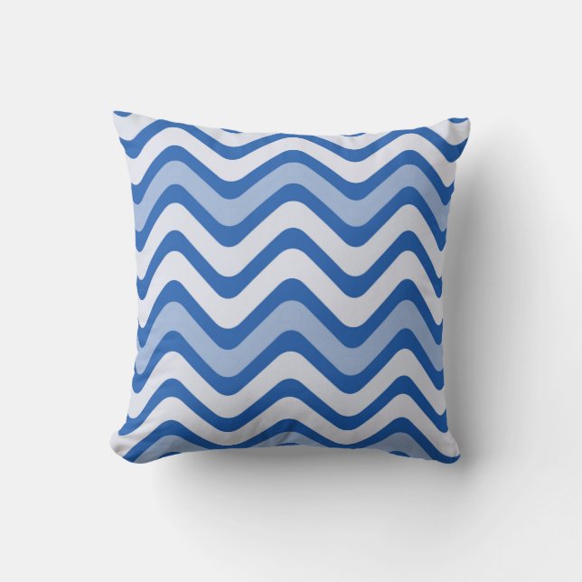 Blue Wavy Lines Pattern Throw Pillow (Front)