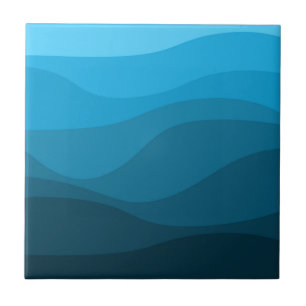 Blue wavy ocean retro style waves design ceramic tile