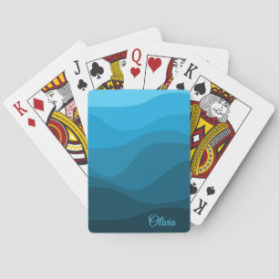 Blue wavy ocean retro style waves design poker cards