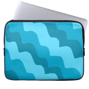 Blue wavy ocean waves gradient laptop sleeve