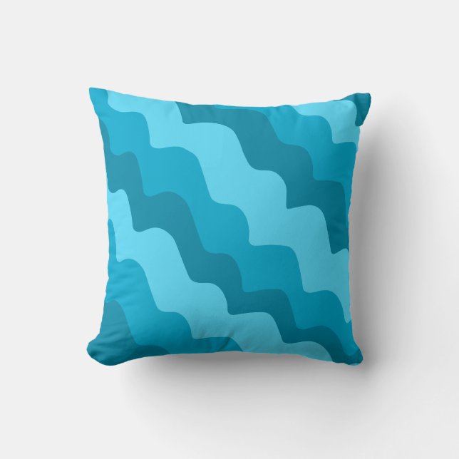 Blue wavy ocean waves gradient  throw pillow (Front)