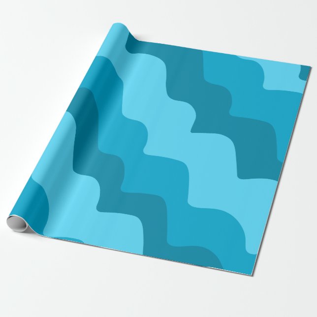 Blue wavy ocean waves gradient  wrapping paper (Unrolled)