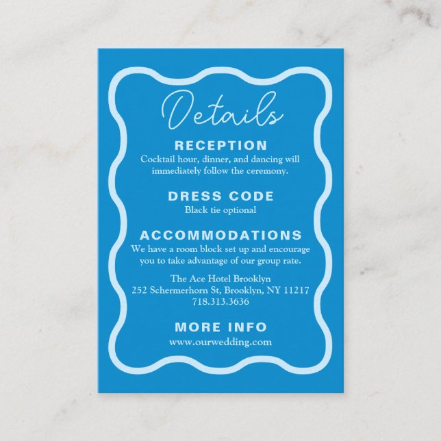 Blue Wavy Retro Wedding Enclosure Card (Front)