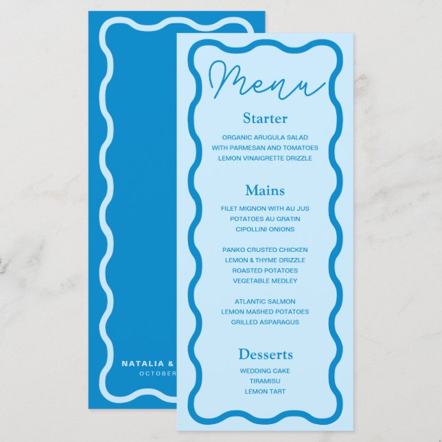 Blue Wavy Retro Wedding Menu (Front/Back)