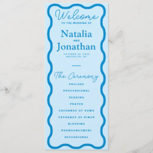 Blue Wavy Retro Wedding Program