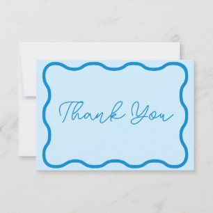 Blue Wavy Retro Wedding Thank You Card