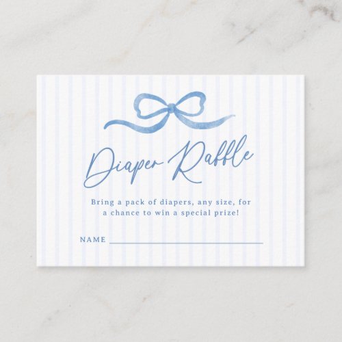 Blue Wavy Ribbon Bow Baby Diaper Raffle Enclosure Card