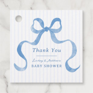 Blue Wavy Ribbon Bow Baby Shower Favor Tags
