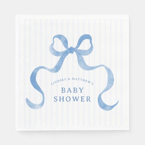 Blue Wavy Ribbon Bow Baby Shower Napkins