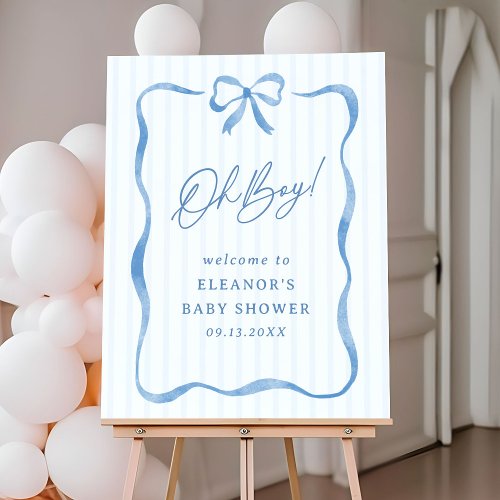 Blue Wavy Ribbon Bow Baby Shower Welcome Sign