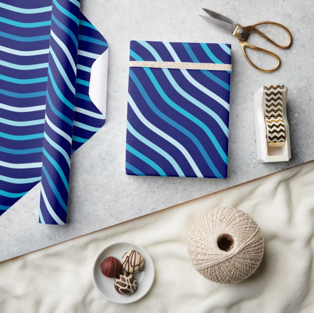 Blue Wavy Seamless Pattern Wrapping Paper (Crafts)