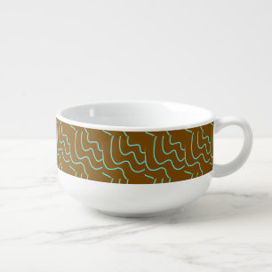 Blue wavy spiral pattern brown boho retro soup mug