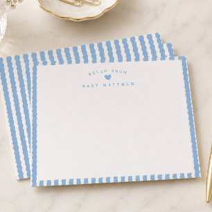 Blue Wavy Striped Stripe Baby Shower Note Card