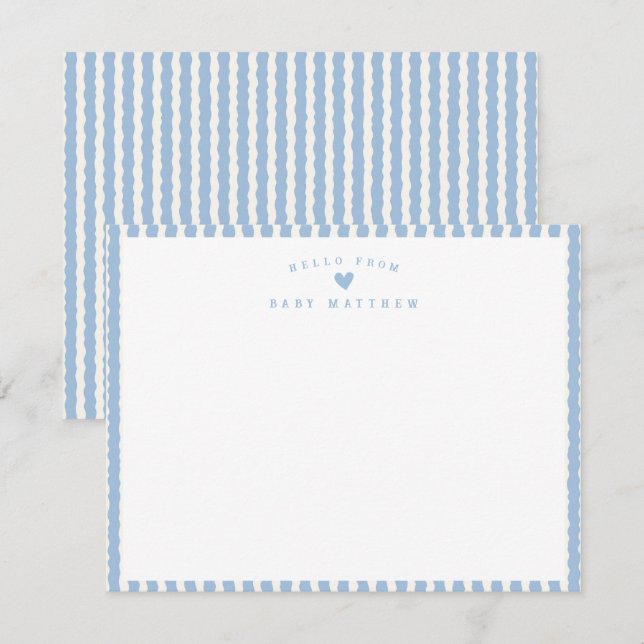 Blue Wavy Striped Stripe Baby Shower Note Card (Front/Back)