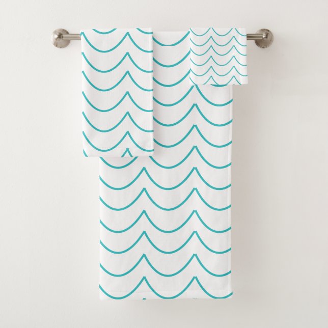 Blue Wavy Stripes  Bath Towel Set (Insitu)