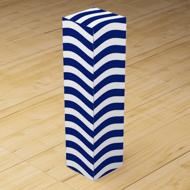 Blue Wavy Stripes Nautical Pattern Cool Effect! Wine Box (Back)