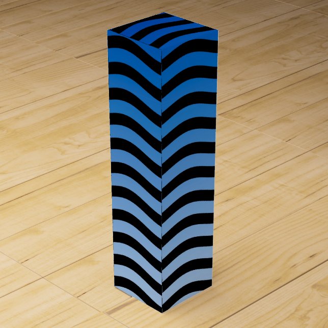 Blue Wavy Stripes Nautical Pattern Cool Effect! Wine Box (Back)