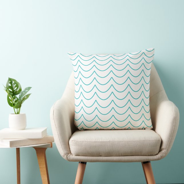 Blue Wavy Stripes  Throw Pillow (Chair)