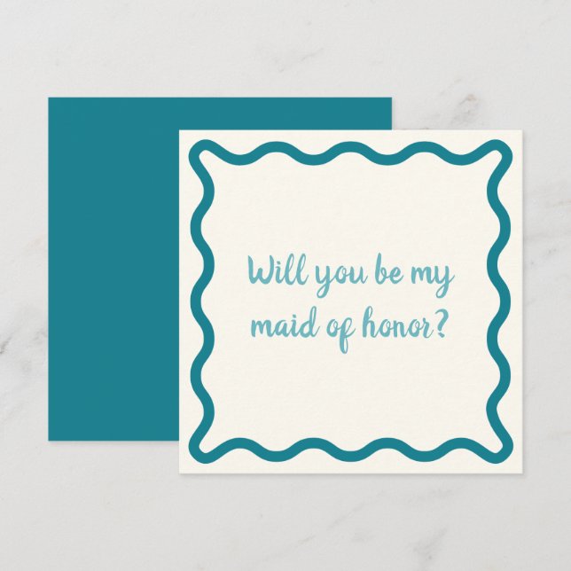 Blue Wavy Will you be my maid of honor? Proposal Invitation (Front/Back)