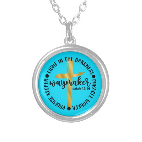 Blue Waymaker Cross Necklace Adult Baptism Gift Silver Plated Necklace