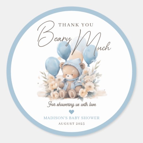 Blue We Can Bearly Wait Baby Shower Favor Classic Round Sticker
