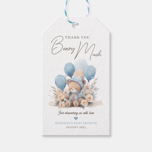 Blue We Can Bearly Wait Baby Shower Favor  Gift Tags