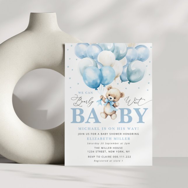 Blue we can bearly wait baby shower invitation (Creator Uploaded)
