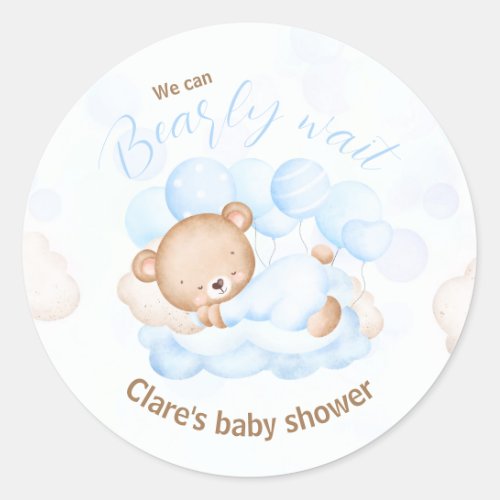 Blue We Can Bearly Wait Baby Shower Stickers