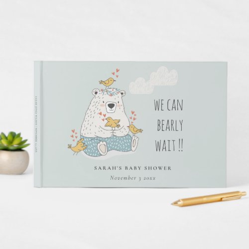 Blue We Can Bearly Wait Bear Birds Baby Shower Guest Book