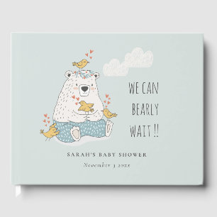 Blue We Can Bearly Wait Bear Birds Baby Shower Guest Book