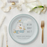 Blue We Can Bearly Wait Bear Birds Baby Shower Paper Plates<br><div class="desc">For any further customisation or any other matching items,  please feel free to contact me at yellowfebstudio@gmail.com</div>