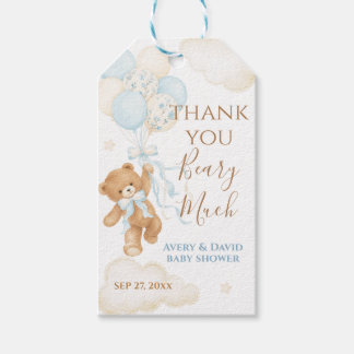 Blue We Can Bearly Wait Boy Baby Shower Gift Tags